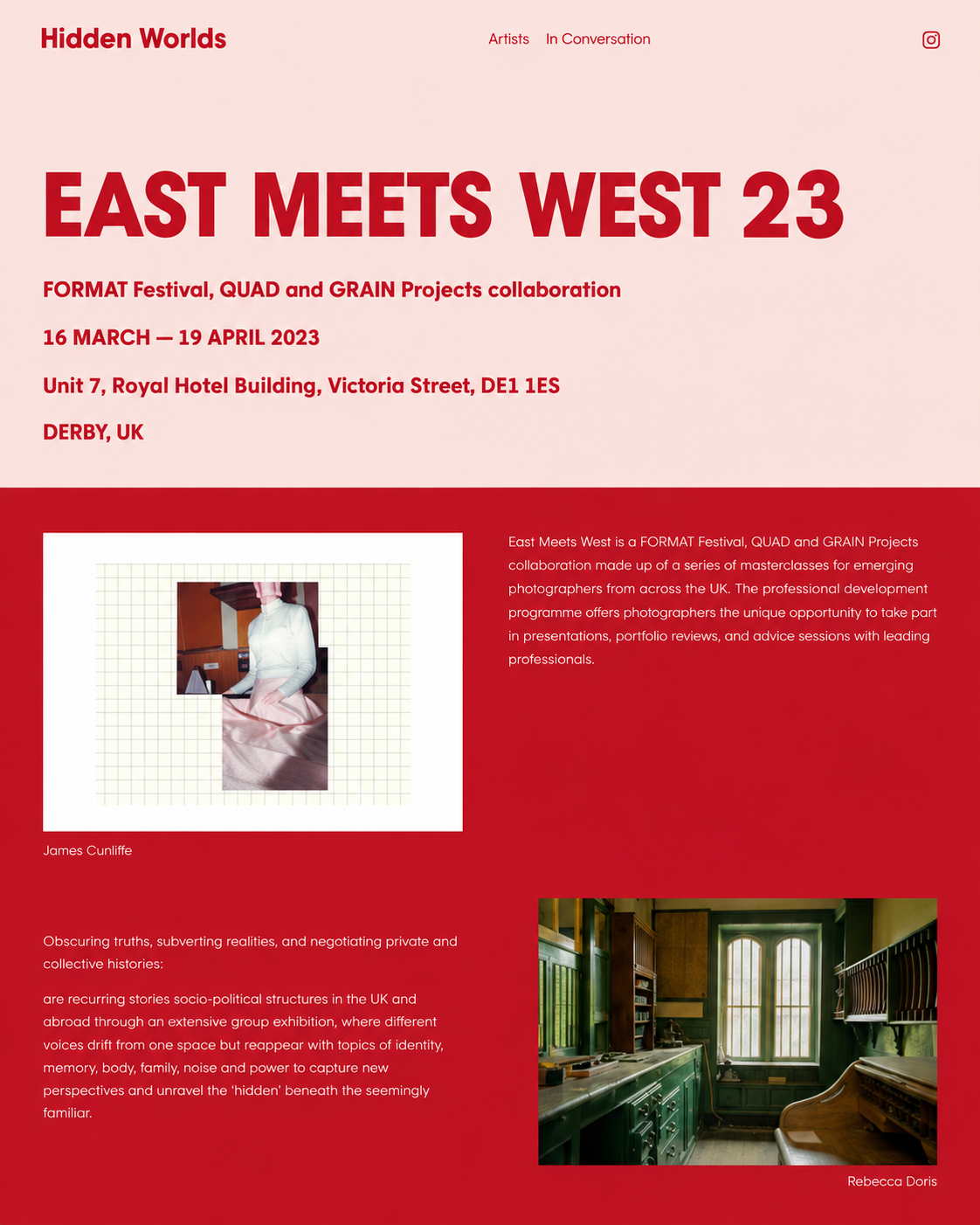 Hidden Worlds opening page introducing East Meets West 23 and the exhibition themes